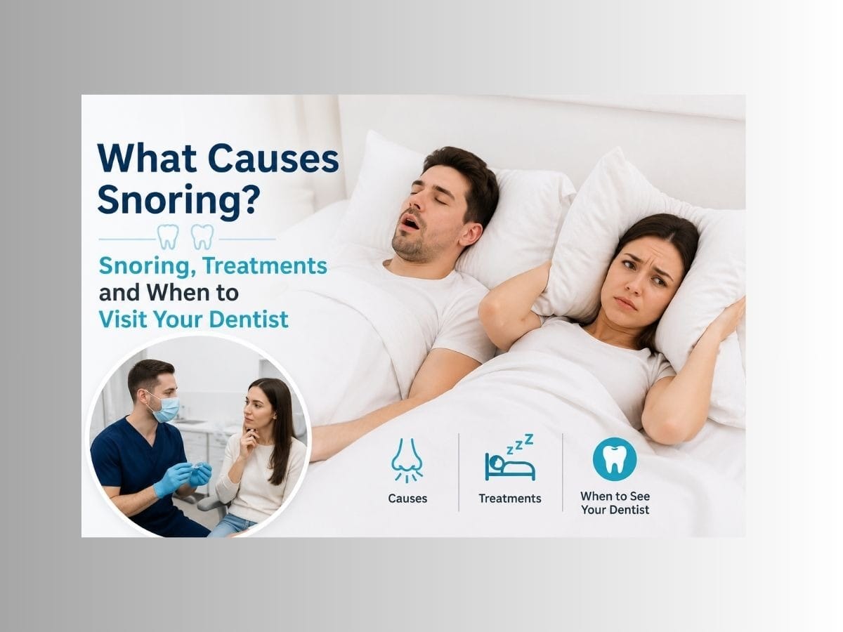 What causes snoring? Man snoring in bed while partner struggles to sleep.